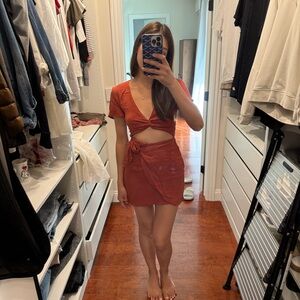 MAJORELLE Rust Wrap Dress